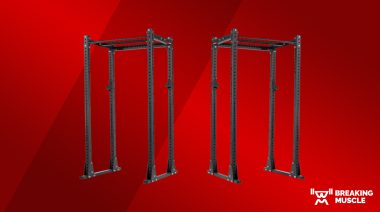 A picture of two Titan X-3 Power Racks on a red background